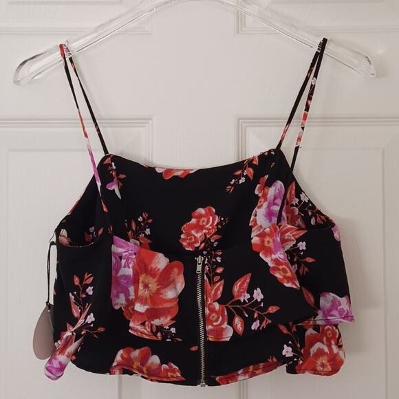 Tularosa Cullen Crop Top S Black Pink Floral NWT - Picture 4 of 8
